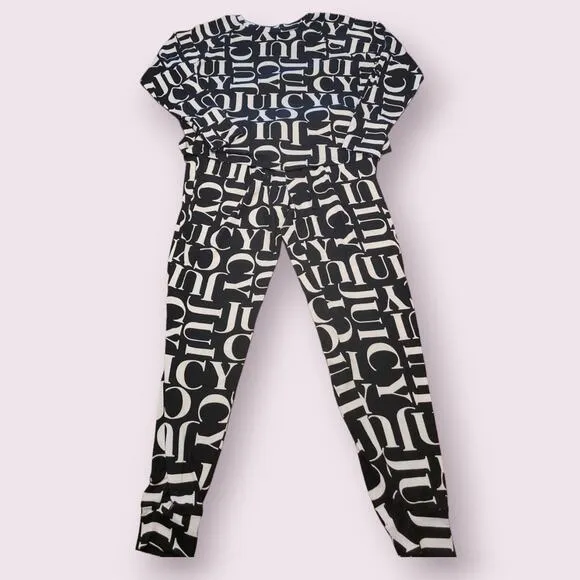Y2K Juicy Couture Black White JC Logo Sleepwear 2 Pc Pajama Set Size Small