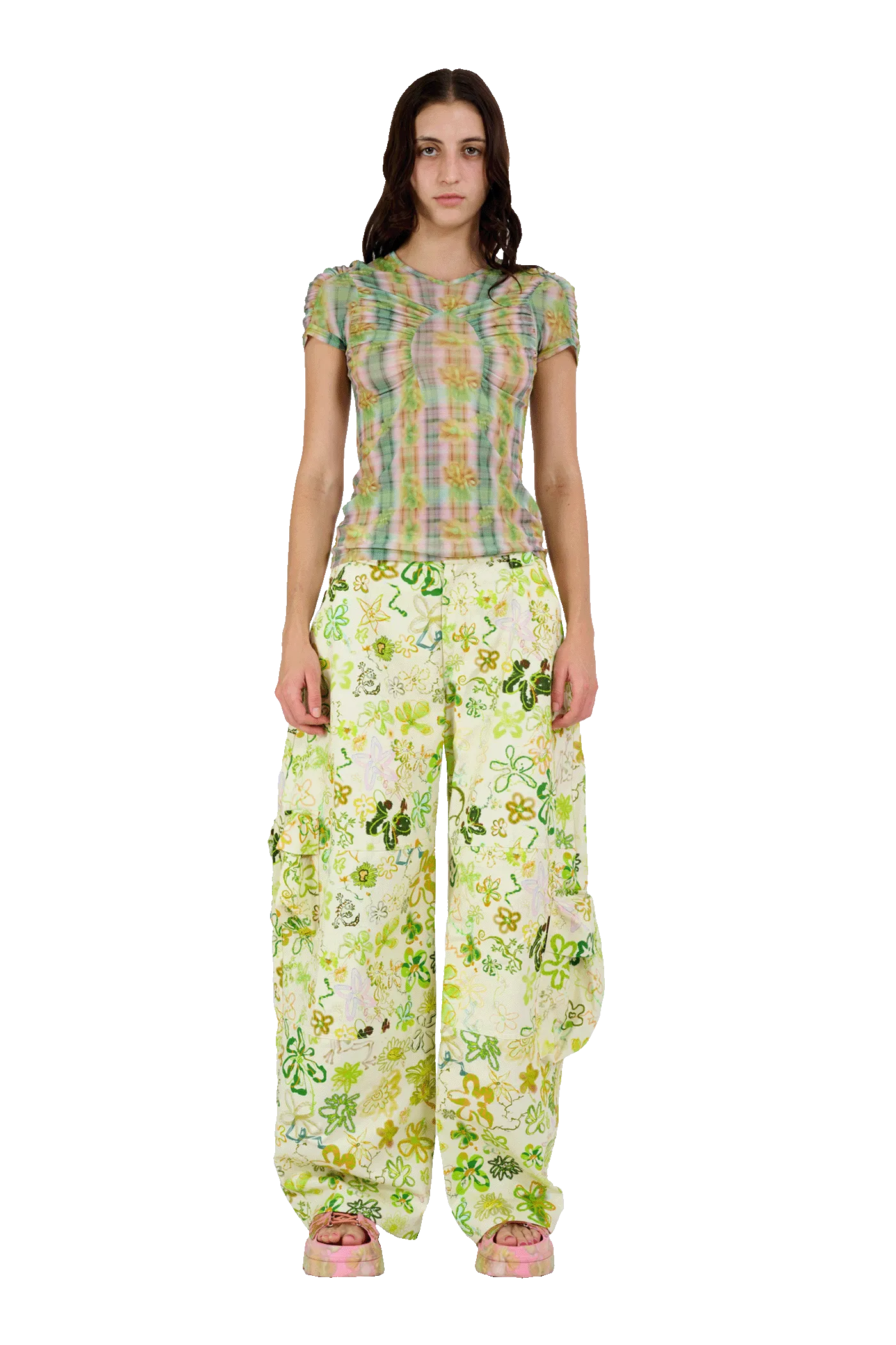YELLOW BOXER PLAID ARC SHORT SLEEVE TOP