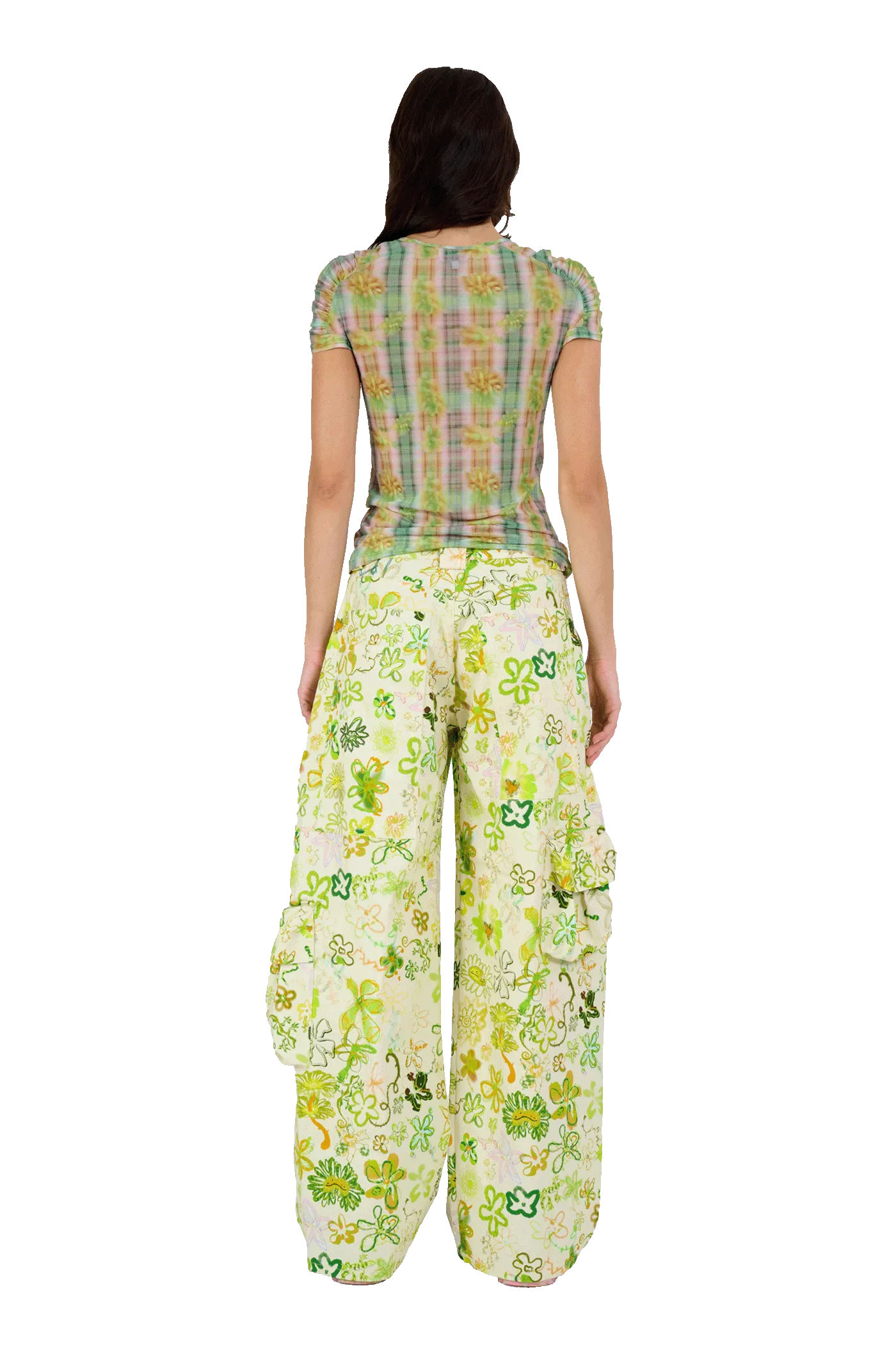 YELLOW BOXER PLAID ARC SHORT SLEEVE TOP