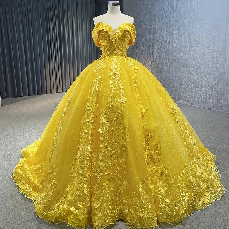 Yellow Sweetheart Party Dresses Lace Sleeveless Quinceanera Dresses