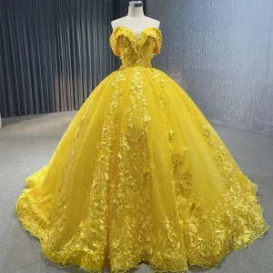 Yellow Sweetheart Party Dresses Lace Sleeveless Quinceanera Dresses