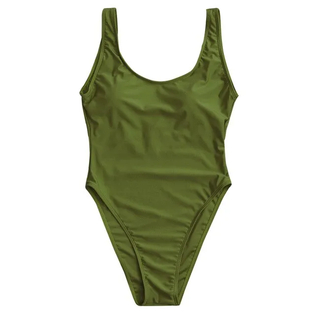 ZAFUL High Cut Backless Swimsuit One-Piece Suits Wire Free U Neck Women Summer Bathing Suit Classic Casual Swimwear Underwear