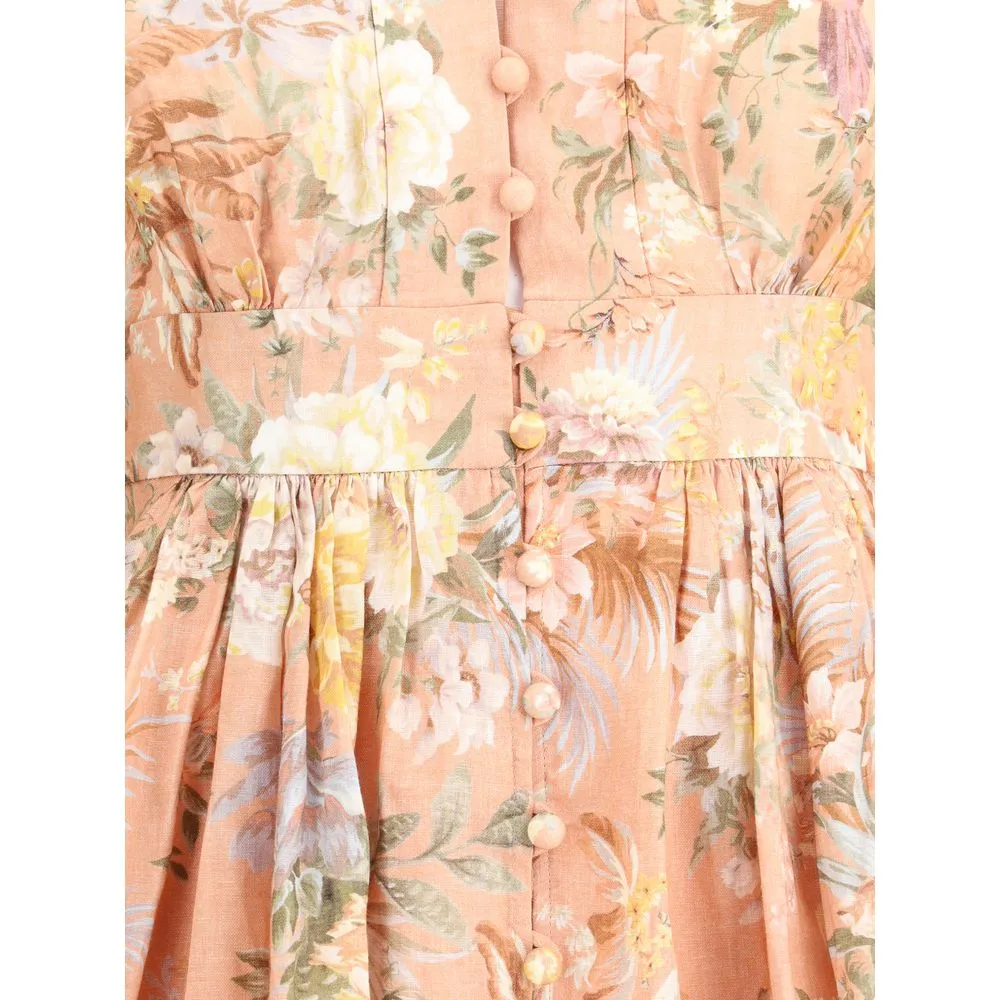 ZIMMERMANN Tallow Women Multicolor Plunge Dress Fabric Balloon Sleeves Mini Gown