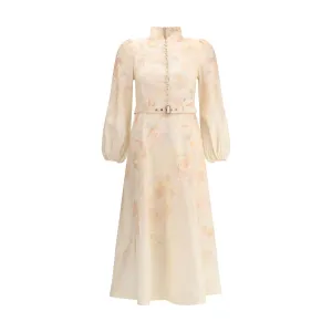 ZIMMERMANN Women Multicolor Plunge Dress Fabric Floral Print Pearl Buttons Gown