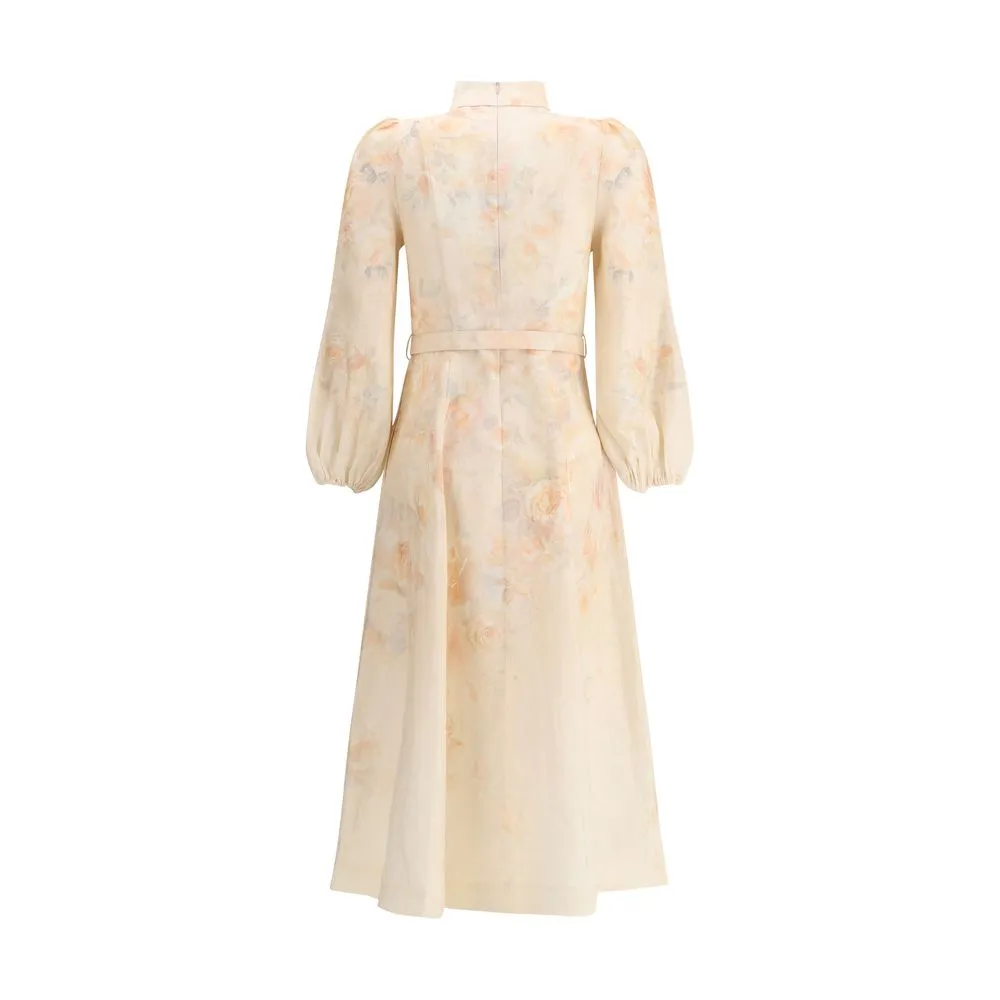 ZIMMERMANN Women Multicolor Plunge Dress Fabric Floral Print Pearl Buttons Gown